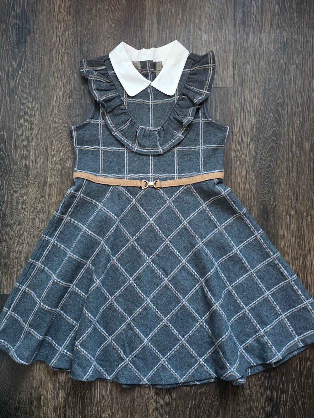 Janie & Jack gray windowpane plaid dress